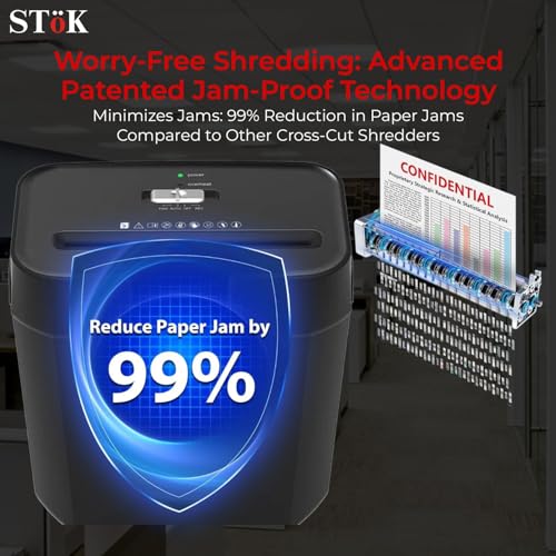 Image of SToK (ST-25CC) 8-Sheet Cross-Cut Paper Shredder for Home & Office, P-4 High Security Level, Quiet Credit Card Shredder with Jam Proof System, 15 Liter Bin Capacity (One Year Offsite Warranty)
