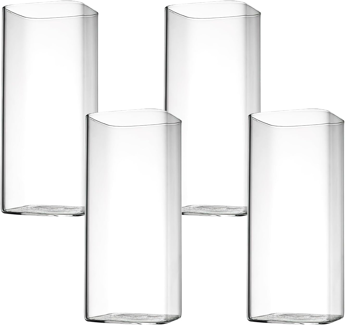 HENGBIRD Bicchieri da Long Drink Trasparenti 400 ml, Set 4 Pezzi, Sottili Quadrati in Vetro Borosilicato, Eleganti per Acqua, Succo, Birra, Bevande e Cocktail Mojito