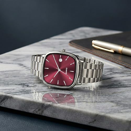 Image of Acnos Luxury Square Dial Quartz Watch for Men & Women - Stainless Steel Bracelet, Minimalist Analog Wristwatch with Date Window Pack of 1