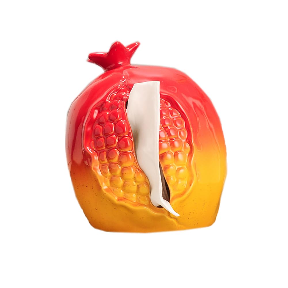 Qinqin Store Girls Pomegranate Ceramic Tissue Box Cover Bathroom Decorative Tissue Box Holders Facial Napkin Tissue Holder Case Organizer (, 15.5×15×17.5Cm/6.1"×5.91"×6.89")