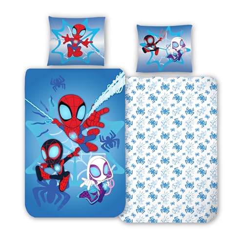 Bettwäsche 135x200 Flanell, Biber Mädchen, Jungen, Spidey & Friends kuschelig weich für Winter, 1x Kissenbezug 80x80 + Bettbezug 135x200, 100%...