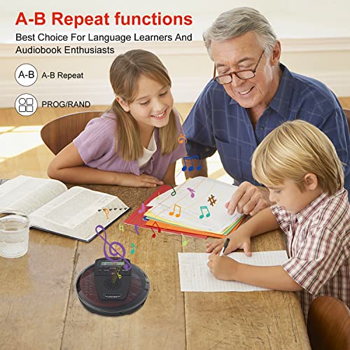 Rechargeable CD Player Portable with Bluetooth,Compact Anti-Skip Shockproof Walkman CD Player with Earphone, Stereo Speakers&LCD Display for Car/Home/Travel (AUX Output)