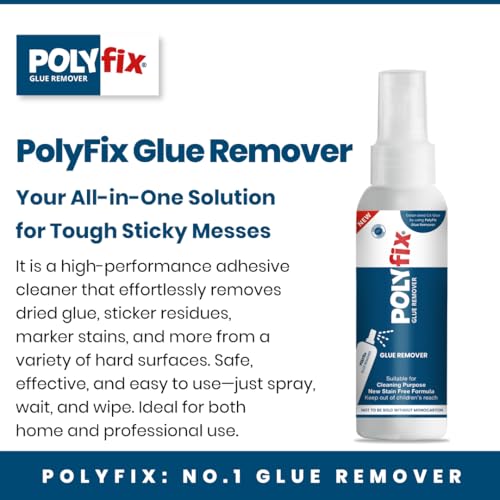 Image of PolyFix Glue Remover Spray | Used to Remove Gum Glue Stickers Adhesives for Car, Glass, Fridge Door, Any Metal Surface | Car Glass Sticker Remover Spray,Quick and Easy to Use, 100ml