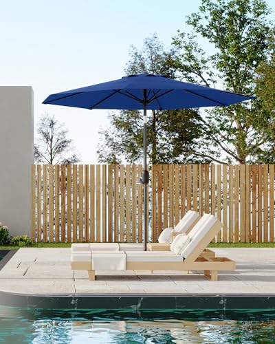10FT Outdoor Patio Umbrella, Table Market Umbrella With Push Button Tilt and Crank, 8 Sturdy Ribs UV Protection Waterproof for Garden, Deck, Backyard, Pool, Navy Blue