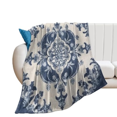 Couverture damassée bleue flanelle chaude grand jeté de lit - 2