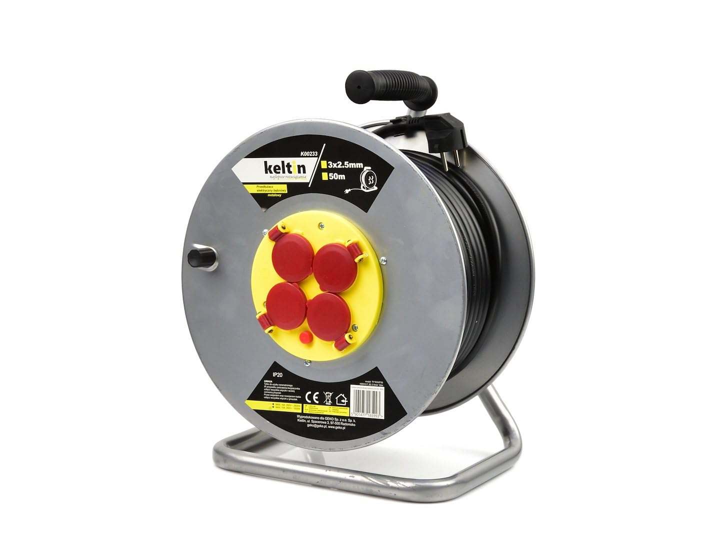 BSD Avvolgicavo elettrico professionale 3x2,5mm - 50 metri con fusibile termico e 4 prese 230V per casa, giardino e officina.