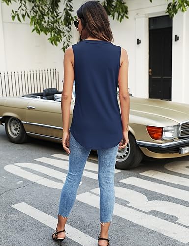 Newchoice Plus Size Tank Tops for Women Loose Fit, Casual Summer Work Shirts V Neck Sleeveless Blouse (Navy Blue, XXXL) by Newchoice - Used condition - Image 18