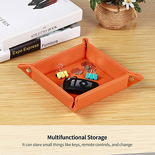 Image of YAPISHI Key Dish Bowl for Men, Entryway Catchall Holder Bedside Table Valet Tray for Pocket Stuff, PU Leather Nightstand Organizer for Dice /Coins /Wallet /Watch /Rings /Sunglasses, Dresser /Coffee Table
