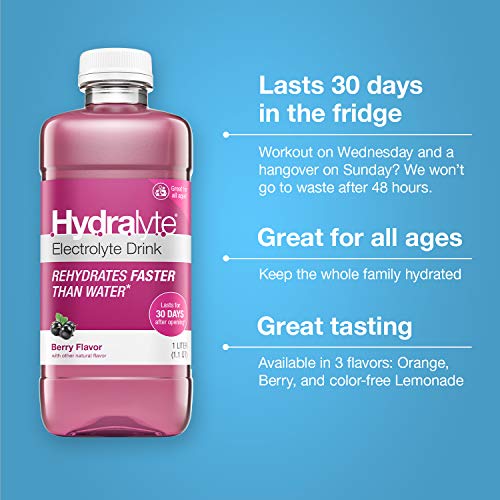 Hydralyte Electrolyte Oral Hydration Ready-To-Drink Solution, Berry, 33.8 Ounce Bottle #TOP1