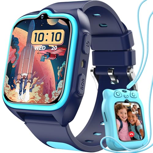 Blackview Smartwatch für Kinder, mit 1,75'' HD-Farb-Touchscreen, GPS, 4G, SOS Notruf, Telefonanruf, Videoanrufe, Sprachchat, SMS, LED-Taschenlampe, Wecker, Puzzlespiel, Schulmodus, Kinderuhr Blau