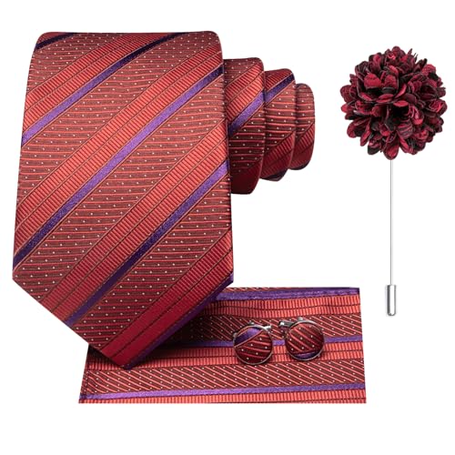 Image of Hi-Tie Men's Silk Ties Formal Woven Classic Necktie Pocket Square Cufflinks Lapel Pin Set Wedding Business