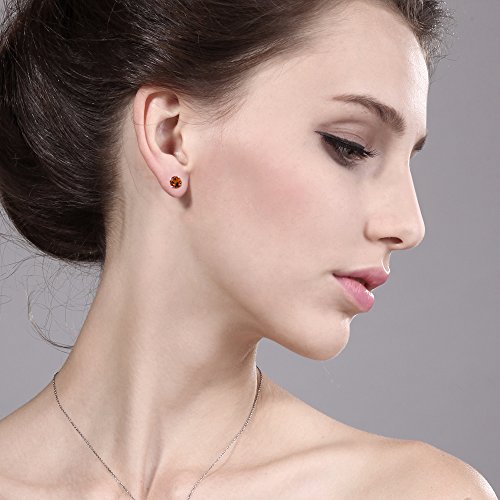 Gem Stone King 18K Yellow Gold Plated Silver Orange Mystic Topaz Stud Earrings For Women Men | 1.20 Cttw | Gemstone Birthstone | Round 5MM3