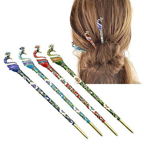 image for DAWEIF Traditional Chinese Hairpin, Peacock Shape Hair Chopsticks Wome