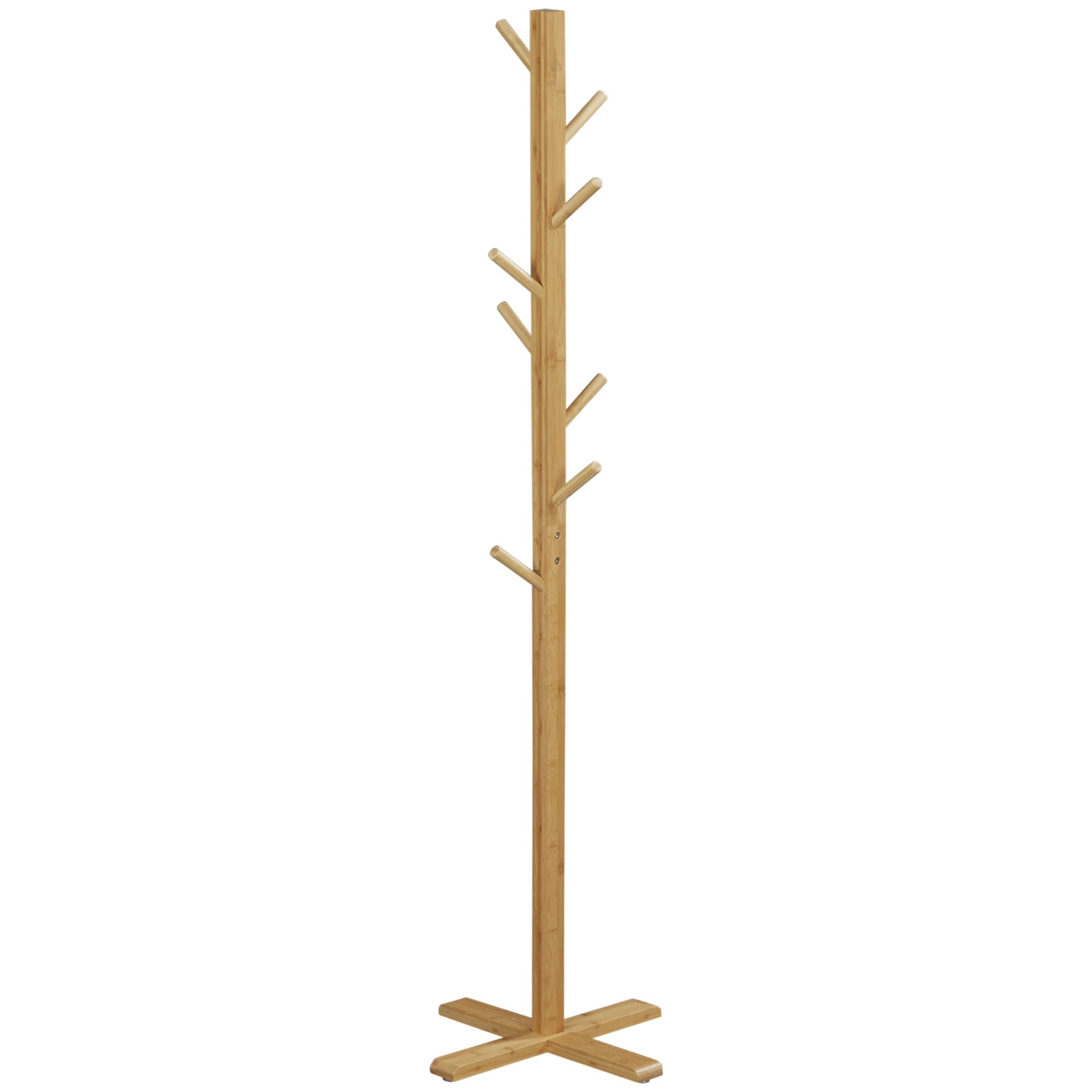 HOMCOM Perchero de Pie de Bambú Madera 8 Ganchos 49,5x49,5x178 cm Natural