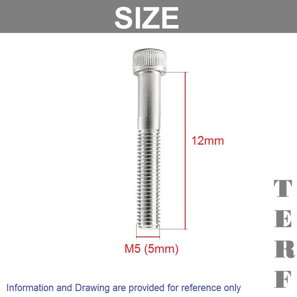 TERF® M5 X 12mm Hex Socket Cap Head Machine Screws Stainless Steel A2 (304) Machine Screw M5 (5mm) X 12mm Allen Key Hexagonal Socket Cap Bolts - Image 3
