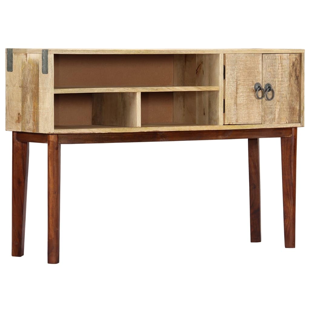 Mesa consola clásica de madera maciza con espacio de almacenamiento, mesa sólida de madera de mango con rayas marrones y doradas