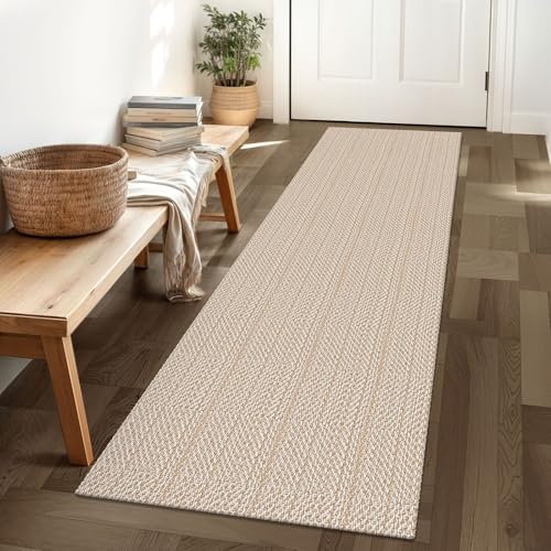 IOHOUZE Washable Runner Rug 2x6 Non Slip Runners for Hallways Entryway Runner Indoor, Kitchen Rugs Woven Cotton Floor Carpet for Kitchen Hall Entrance Bedroom, Beige/Sandy/Off-White