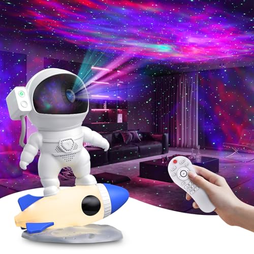 Image of FlyEagle Astronaut Galaxy Projector, Star Nebula Projectors with Rocket Lamp, Night Lights LED Star Projector for Bedroom, Remote Control, White Noises, Bluetooth Speaker for Bedroom
