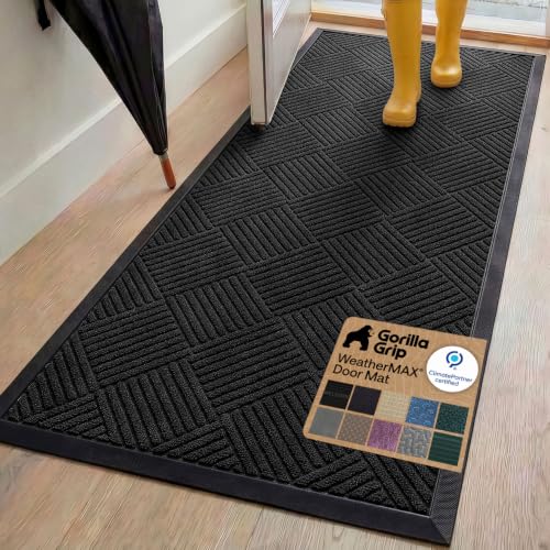Image of GORILLA GRIP WeatherMAX Door Mat, Indoor Outdoor Use, 72x24, Black Diamond