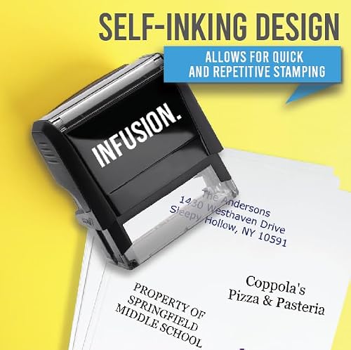 Infusion Custom Self-Inking Rubber Stamp - 17 Color Choices and 24 Font Choices - Up to 8 Lines (X-Large)