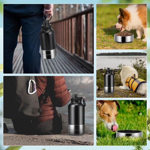 Trinkflasche Hunde 4 in 1, Isolierflasche aus Edelstahl, Hundezubehör für Reise, BPA-Frei, Wassernapf und Futternapf
