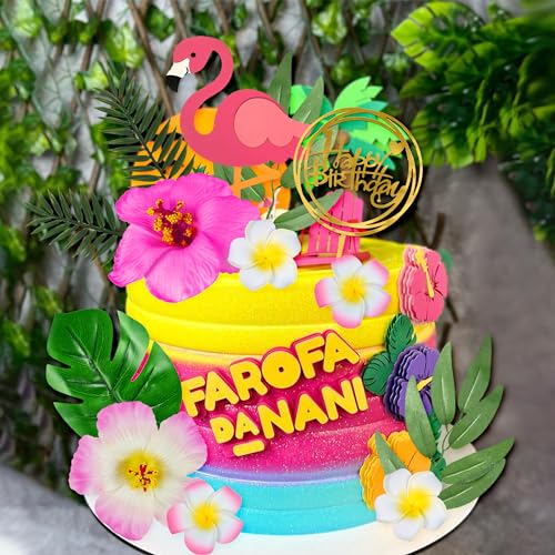 Drwate GCMGO100020 14 Pcs Flamingo Cake Toppers Artificial Flower Palm Leaves Cake Decoration For Birthday Summer Tropical Hawaiian Themed Party Supplies thumb #5