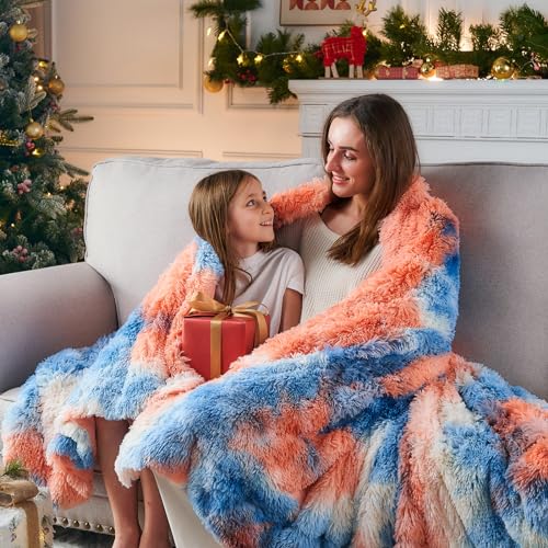 GONAAP Fuzzy Faux Fur Throw Blanket Queen Size Tie-dye Sunset Super Soft Cozy Plush Fuzzy Shaggy Blanket for Couch Sofa Bed (Tie-dye Sunset, Queen(90"x90"))