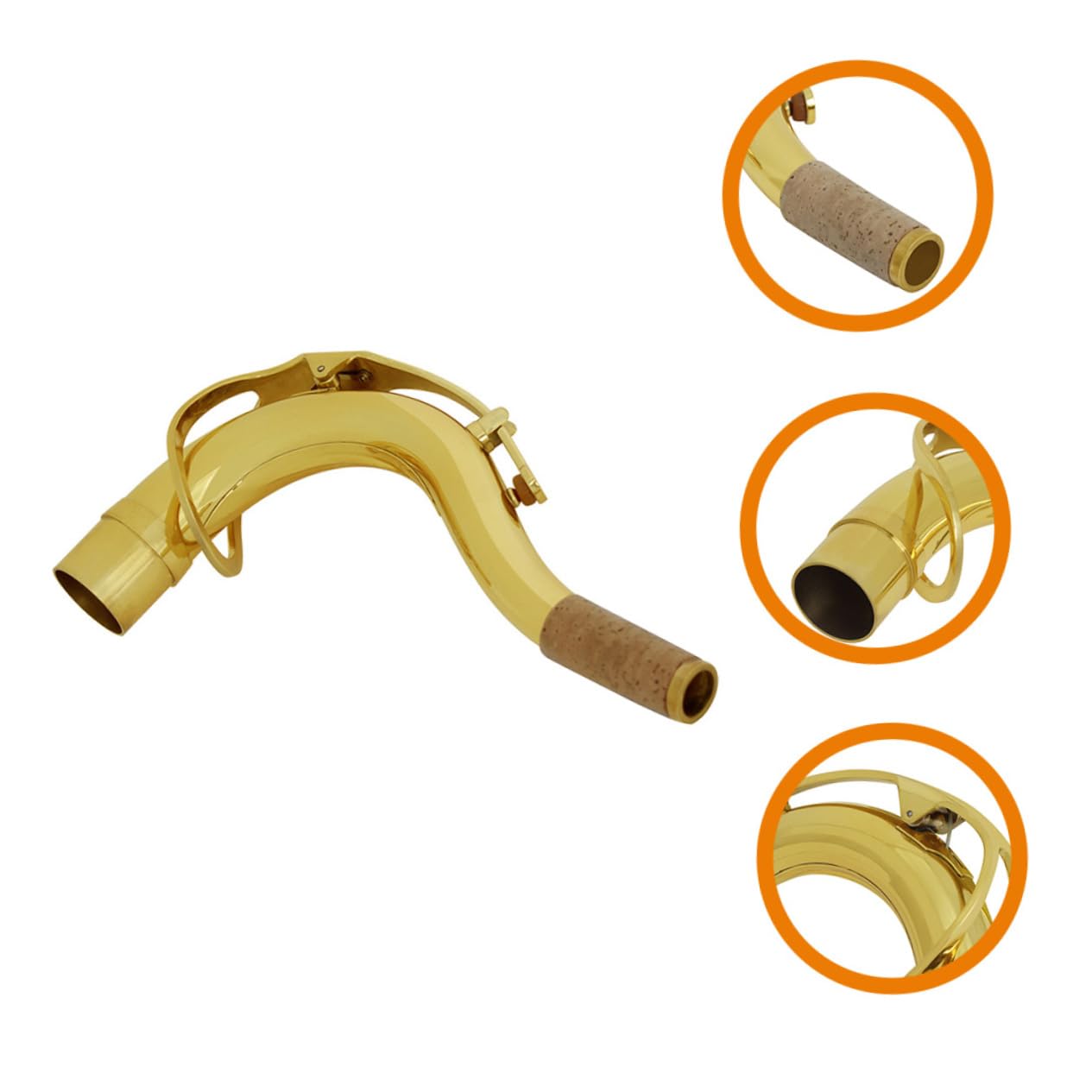 Kisangel Tubo de cuello saxófono cuello de saxo soprano accesorios saxo soprano cuello de la boquilla del saxofón accesorios saxo barítono latón plateado Dorado