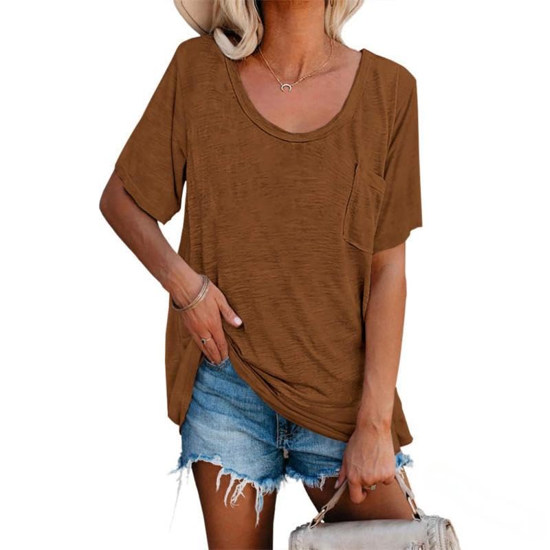 T-shirt marron Cicy Bell taille M pour femme, haut basique à manches courtes