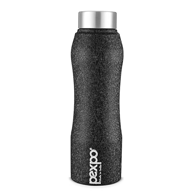 Pexpo Stainless Steel Fridge Water Bottle, 750 ml, Black, Bistro Leak