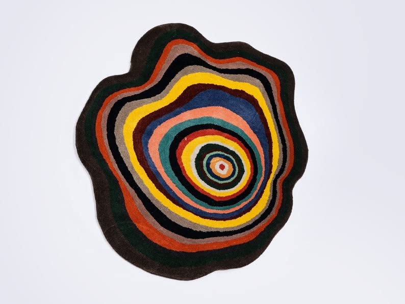 Naz Carpet Irregular Shaped Throw Rug Illusion Pattern Hand-Tufted 100% Wool Handmade Area Rug (Color Multi, 5x5 Feet)