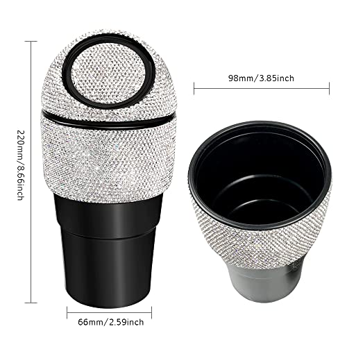Image of Bling Rhinestone Auto Garbage Can Car Trash Can with Lid Mini Garbage Bin for Automotive Car, Home, Office, Kitchen, Bedroom (White)