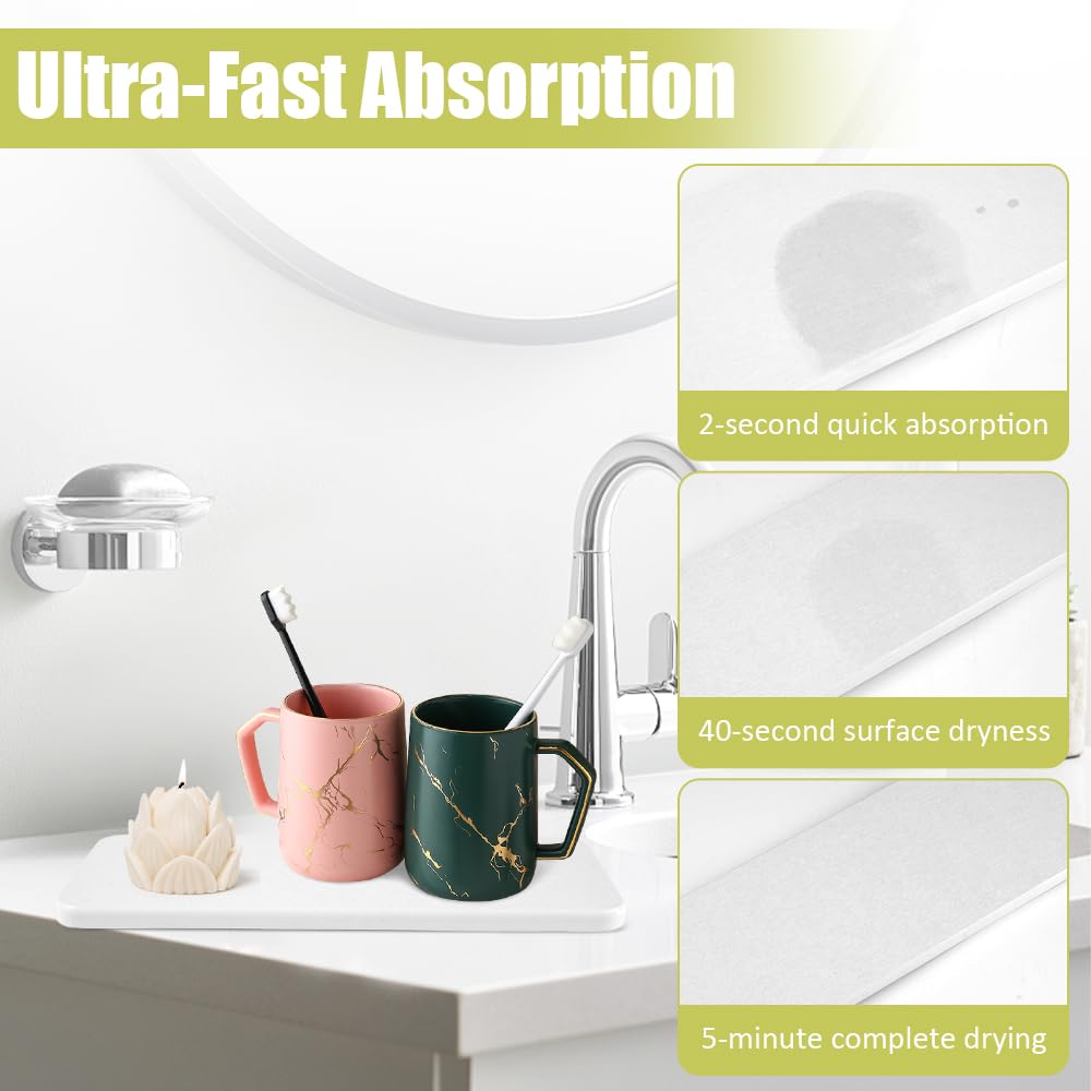 NiuYichee Lot De 2 Plateaux De Salle De Bain (22 X 8 C), Dessous De Verre En Diatoite, Porte