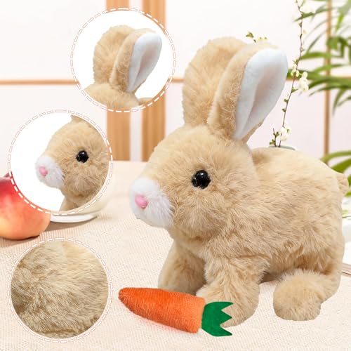 donciety interaktives Kaninchen Spielzeug, Bunny Realistisches Kaninchen, Realistisches Hasenspielzeug Kuscheltier Hase Hüpfendes Kaninchen My Realistic Toy für Kinder (Gelb)