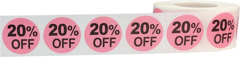 20% Percent Off Stickers for Retail 1 Inch 500 Adhesive Labels