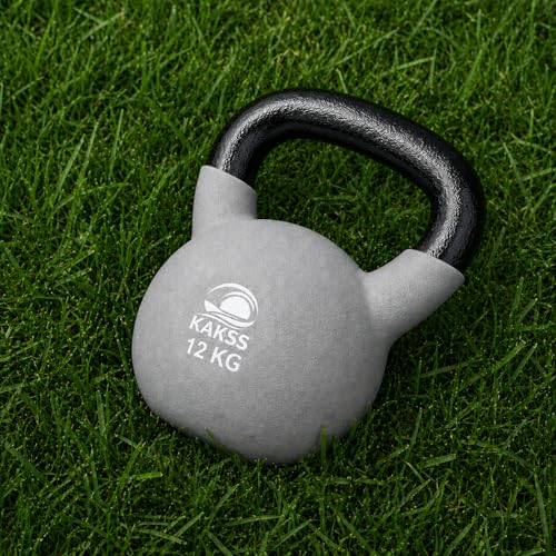 Image of Kakss Half Coating Neoprene Kettlebell (2kg to 40kg)(Proudly Made in India) (12kg, Grey)