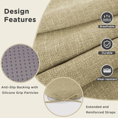 Image of AddGrace Round Bar Stool Cushions with Ties Set of 2 Non Slip Seat Cushions 12x12 Inch Washable Chair Pads Removable Washable Cover Beige