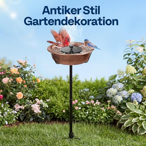 VIVOHOME Vogeltränke aus Polyresin mit Solarbrunnen,große Vogelfutterstation im Freien,35In Metall Vintage Freistehendes Vogelbad (Antike Bronze)