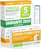 Lyher – NEUE Variante 5 x 1er Corona Schnelltest für Zuhause COVID 19 Antigen Rapid Test Swab Selbsttest. Geprüft für neuen 2025-Varianten. Sensibilität 100% bei hoher Viruslast