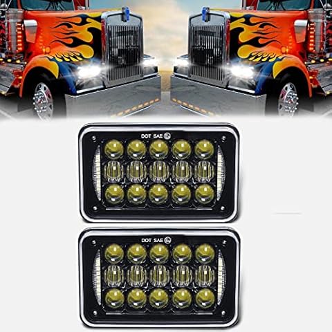 COWONE 4x6 inch LED Headlights Rectangular Headlamps Replace H4651 H4652 H4656 H4666 H6545 Compatible with Peterbilt Kenworth Freightliner - Black 2Pcs Cover