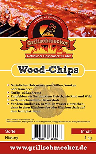 Grillschmecker Wood Chips - Natürliches Holzaroma zum Grillen, Smoken & Räuchern - 1 kg Hickoryholz Cover
