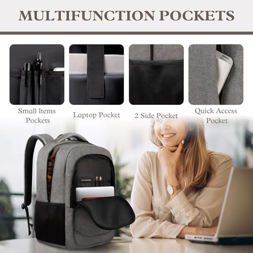 Image of 15.6 inch Travel Laptop Backpack for Men Women, Grey | Laptop Compartment, Adjustable Strap, Mesh Side & Anti-Theft Pocket, Luggage Strap, 30L Storage for Work Travel College
