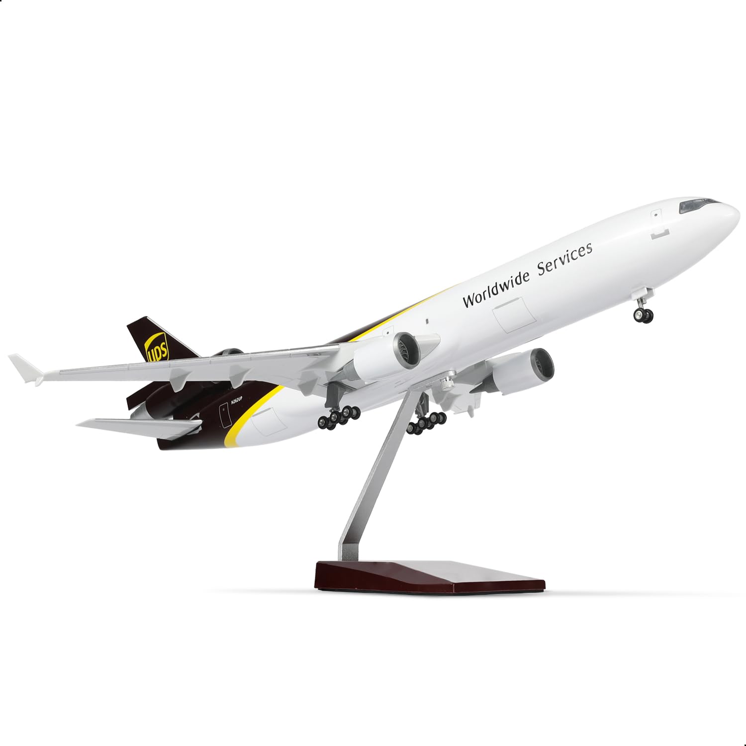 MD-11 Flugzeugmodell im Maßstab 1:130, kompatibel mit UPS, inklusive Ständer (47 cm lang), aus Resin, ideal als Souvenir für Erwachsene, als Dekoration für Zuhause oder Büro.