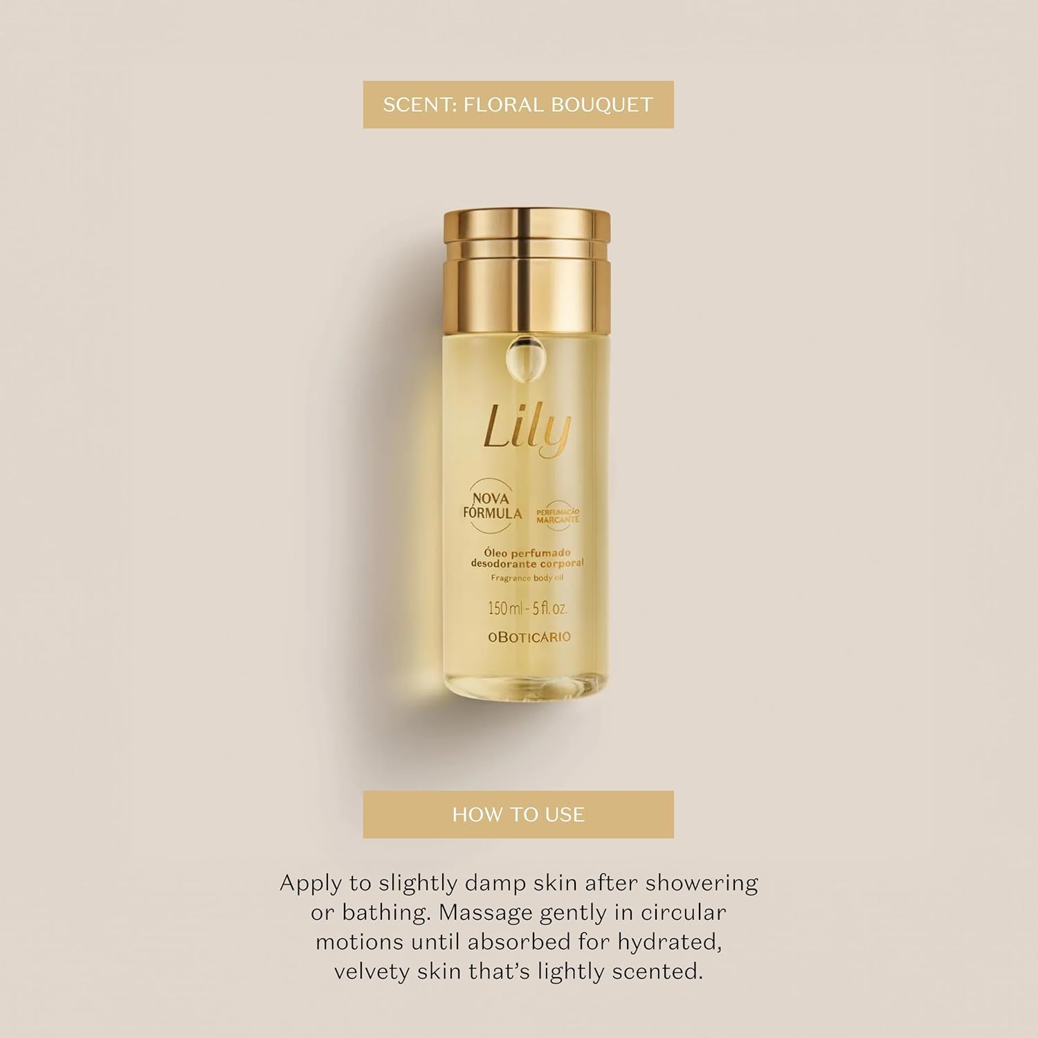 O Boticário Lily - Set regalo con profumo e cura della pelle, con 2 prodotti, crema idratante per il corpo da 250 g e olio per il corpo profumato da 150 ml