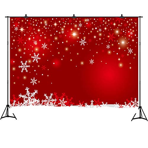 Aperturee Christmas Backdrops for Photography 7x5ft Winter Snowflake Red Photo Booth Background Family Holiday Party Pictures Baby's First Christmas Photos