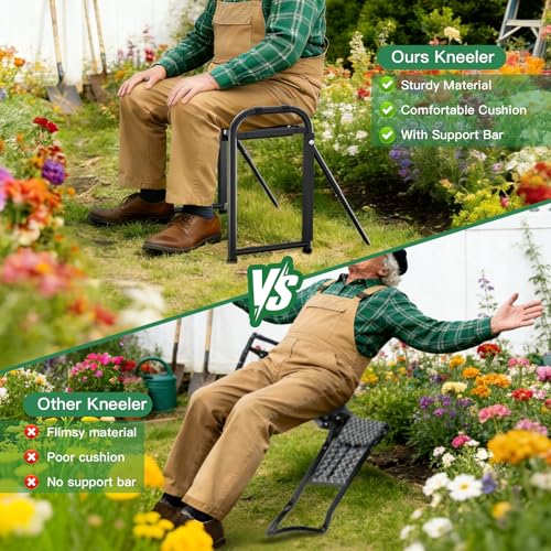 Image of Heavy Duty Garden Kneeler & Seat with Support Legs, 400lbs Capacity Foldable Gardening Stool, Extra Thick Pad & Large Tool Organizer Bag, Ergonomic for Seniors - Dark Black