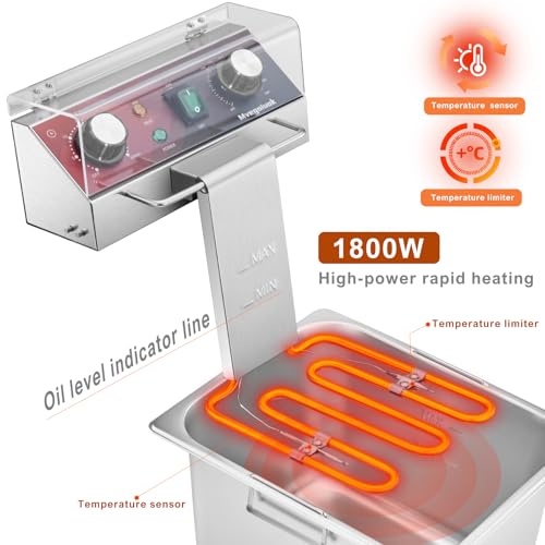 Mvegoiuok Electric Deep Fat Fryer With Basket and Lid 1800W Commercial Deep Fish Fryer With Oil Filtration for Home Use and Restaurant 12.7QT Stainless Steels Oil Fryer - Image 5