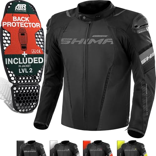SHIMA SOLID Motorrad Jacke Herren mit Protektoren AIRFORCE Rückenprotektor Motorradjacke Sommer Schutzjacken Textiljacke Wasserdicht Powersports Protective Gear (Männer, Schwarz, Regular, L)