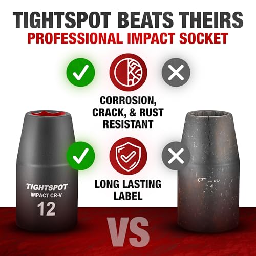 Image of TIGHTSPOT 1 /2 Inch Drive - 12mm Shallow Impact Socket with Anti-Rounding 6 Point Design, Heat-Treated CRV Steel, Metric