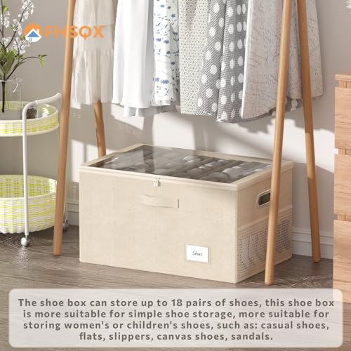 2 Pack Shoe Organizer for Closet Large Shoe Box Storage Containers with Clear Window Space Saving Shoe Bin with Foldable Bottom Support Adjustable Dividers Fits 36 Pairs (Beige, (24.4*16.5*13inch)x2) — view 4